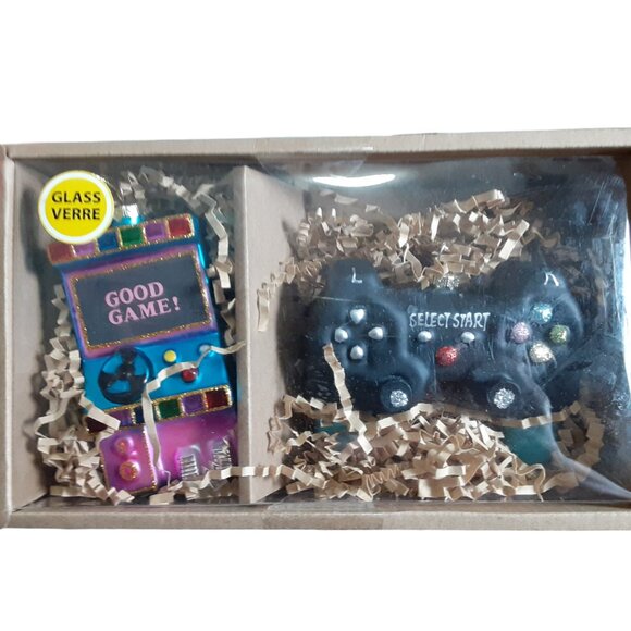 Glass Christmas Tree Gaming Ornament Set - Controller & Arcade Game - Picture 1 of 3